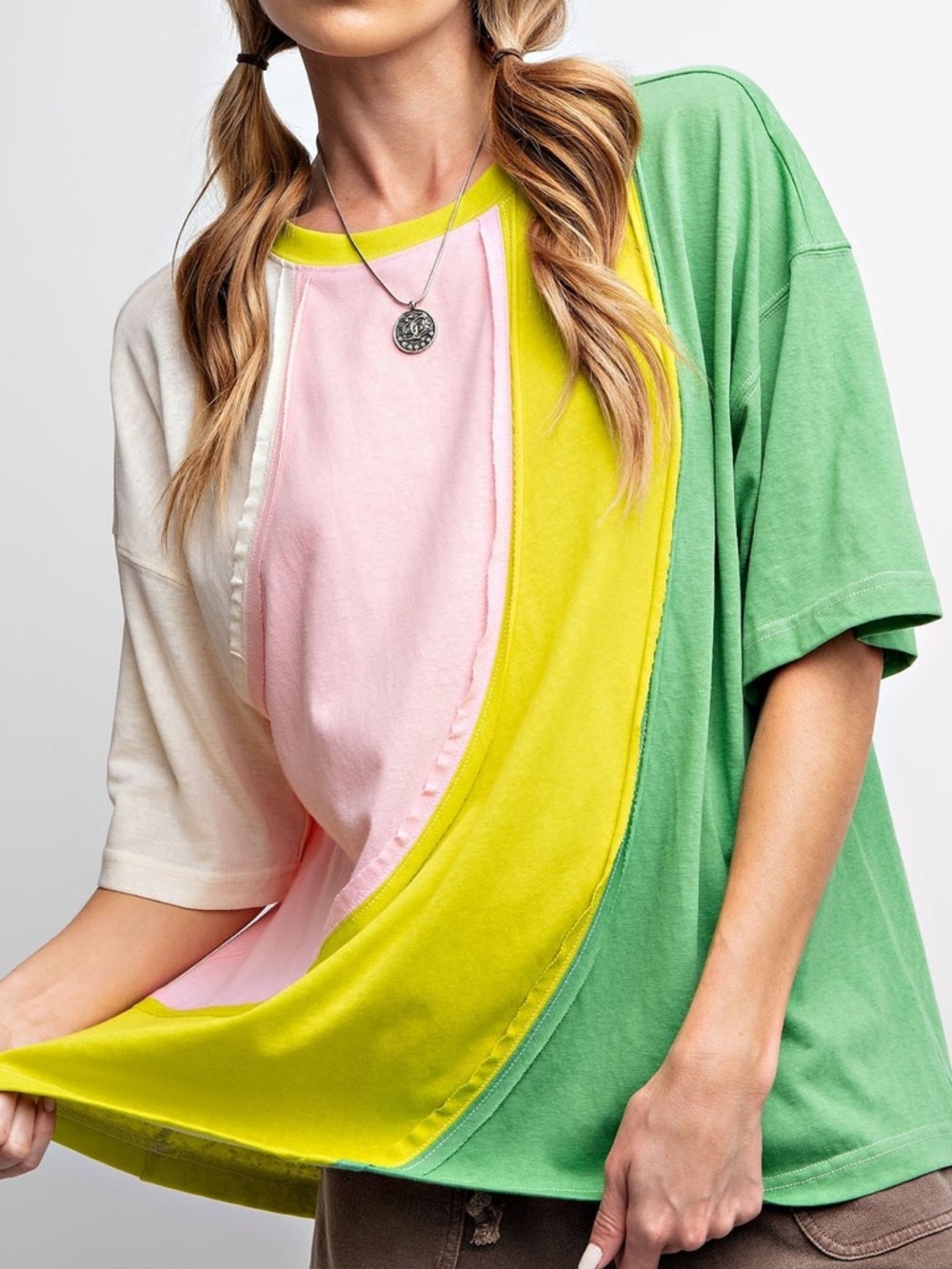 Easel Colorblock Oversized Flowy Short Sleeve Tee